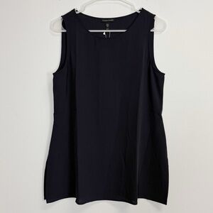 Eileen Fisher Ballet Neck Silk Tunic Womens XS Navy Blue Sleeveless Blouse NWT